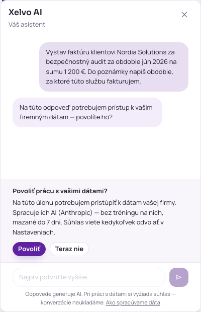 Asistent si pýta povolenie na prácu s vašimi dátami