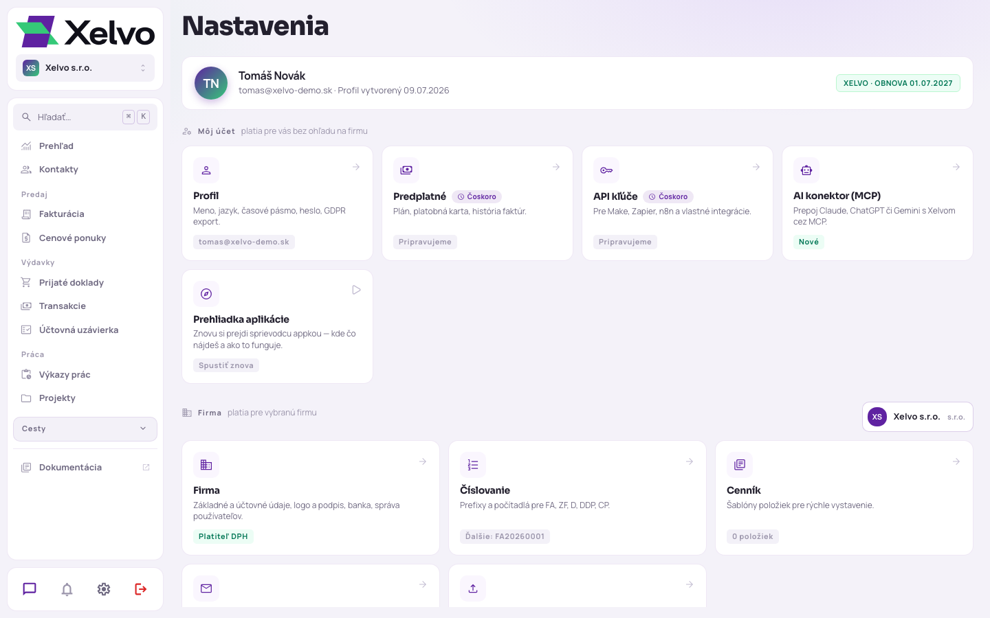 Ozubené koliesko Nastavenia v ľavom menu