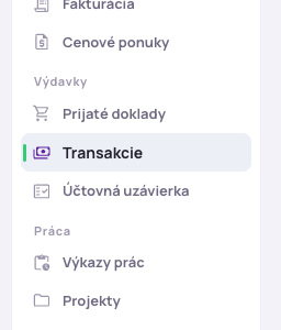 Položka Výdavky v ľavom menu