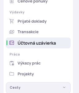 Položka Účtovná uzávierka v ľavom menu