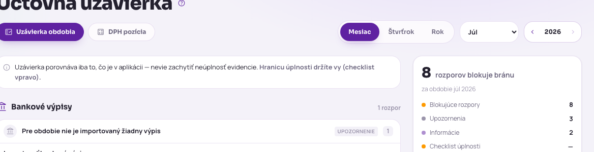 Prepínač obdobia — Mesiac, Štvrťrok, Rok a výber roka